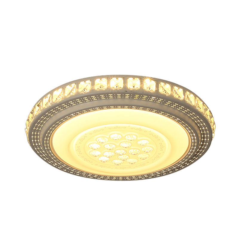 Simple Led White Flush Mount Ceiling Light For Bedroom - Crystal Block Round/Square Fixture