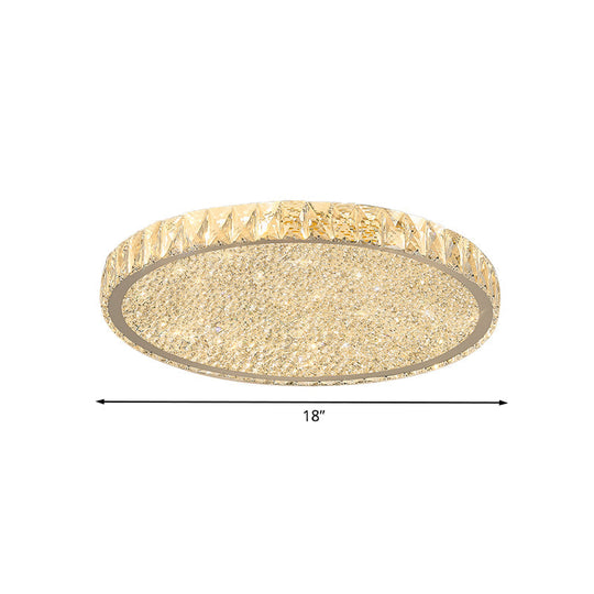 Minimal Led Flushmount Ceiling Light For Bedroom - Clear Beveled Crystal Round Flush Mount