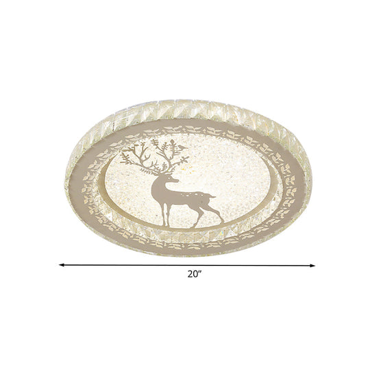 Led Crystal - Block Flush Light With Deer Pattern - Modern Stainless - Steel Circle Mount Fixture