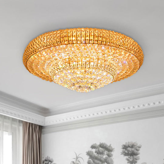 Contemporary Round Crystal Led Flush Light Fixture For Ceiling Mount - 2-Layer Design Ideal Living