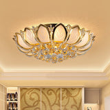 Modern Crystal Flower Flush Mount With 7 Heads In White And Gold For Living Room White-Gold