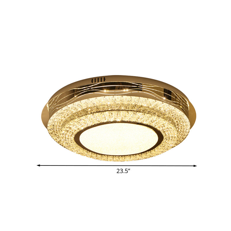 Stainless - Steel Crystal Led Bedroom Flush Mount Lamp: Modernist Round Flushmount Lighting