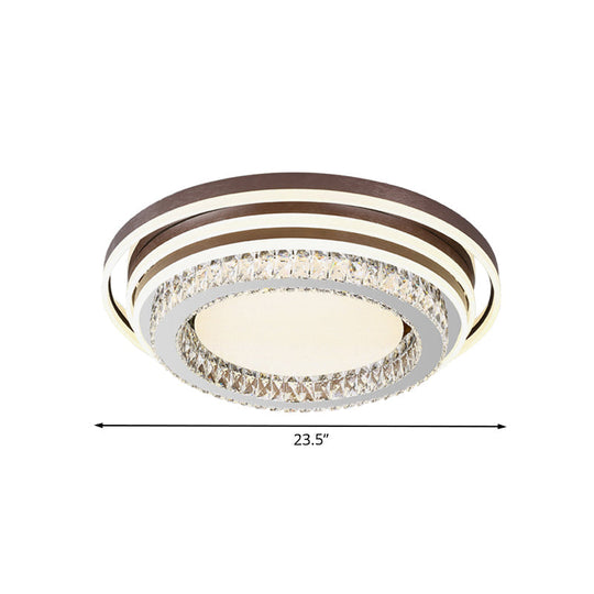 Modern Crystal Led Flushmount Lamp - Brown Tiered Round Flush Mounted Light For Bedroom
