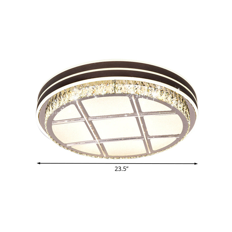 Contemporary Round Ceiling - Mount Crystal Block Led Flush Light For Bedroom In Brown