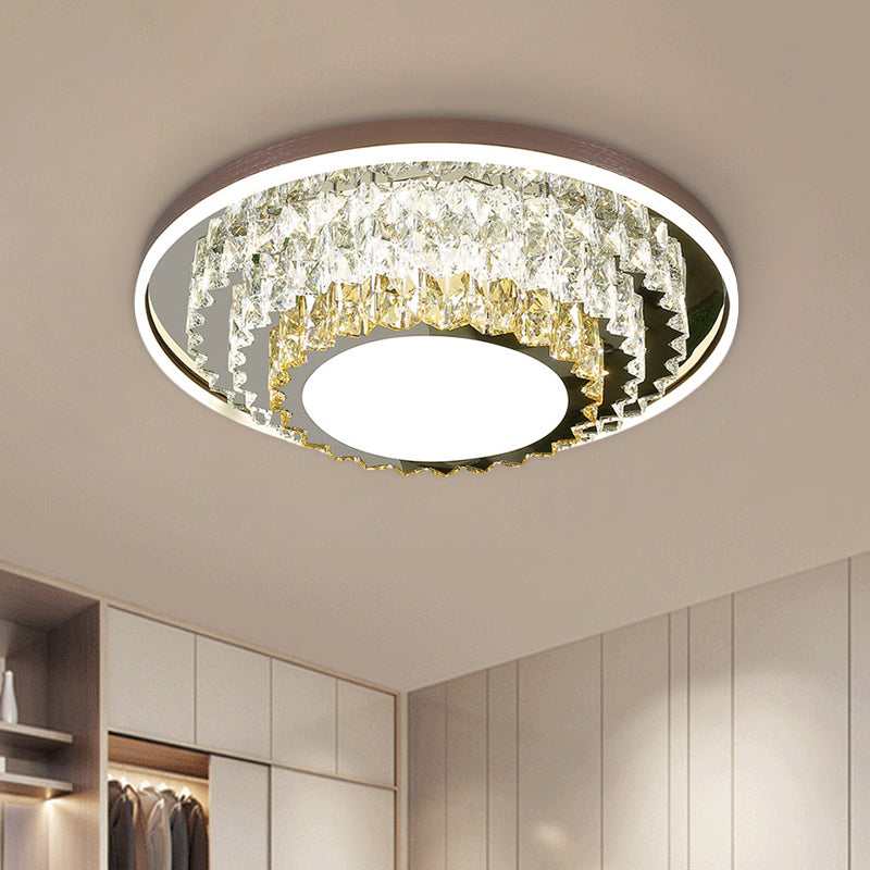 Modern Stainless-Steel Crystal Led Ceiling Light With Tiered Circle Design