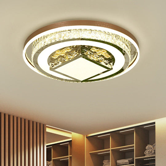 Contemporary Crystal Led Flush Mount Brown Light For Bedroom