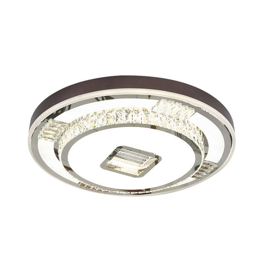Led Crystal Flush Mount Light Fixture For Bedroom With Brown Finish
