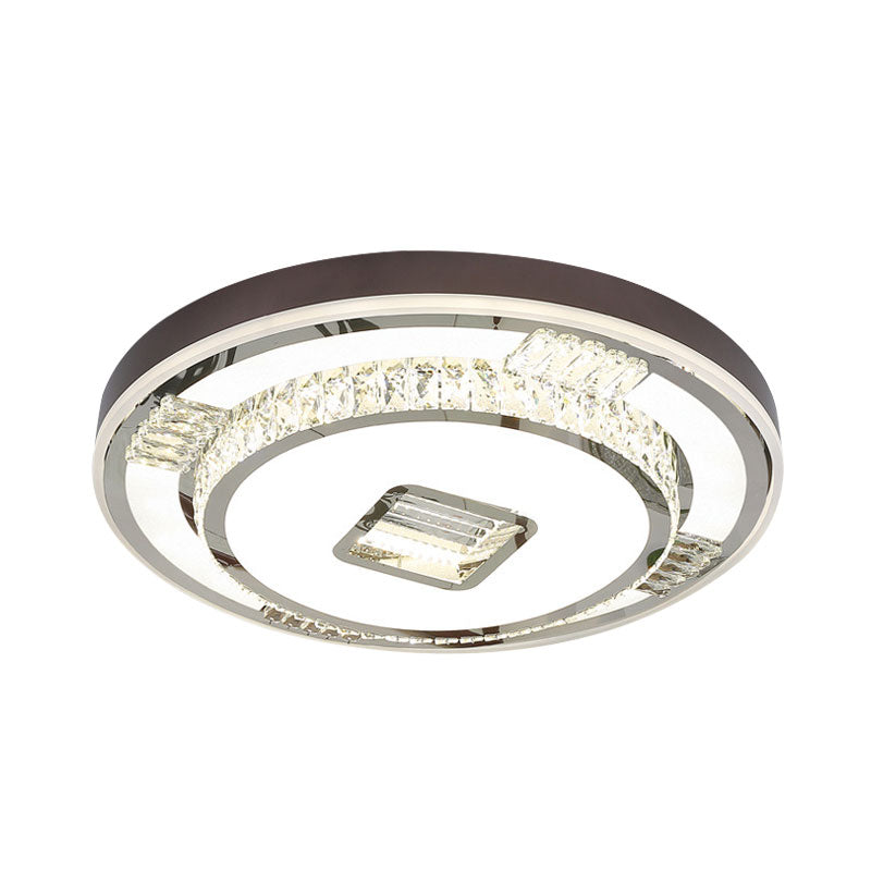 Led Crystal Flush Mount Light Fixture For Bedroom With Brown Finish