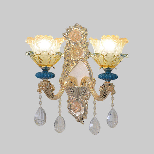 Traditional Gold Finish Crystal Floral Wall Lamp Fixture - Half-Bulb Mounted Lighting