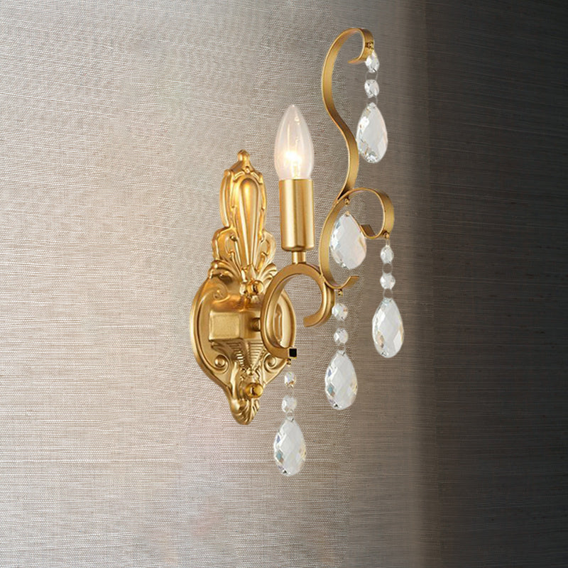 Traditional Metal Candle Wall Lamp With Crystal Swag Accent - 1/2-Light Living Room Mount Fixture