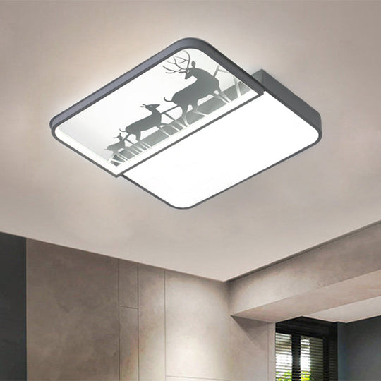 Modern Nordic Led Flush Ceiling Light - Black/Grey Deer Mount With Aluminum Square Shade