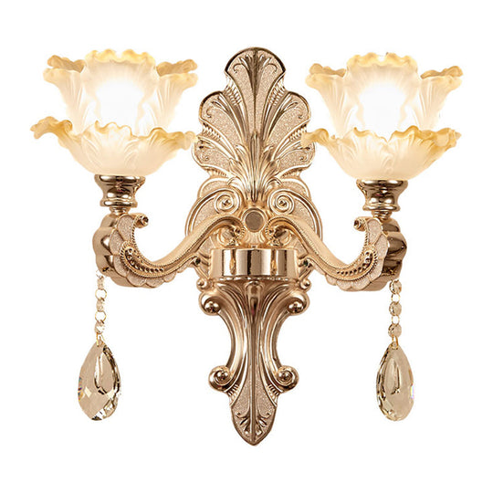 Lettuce-Edge Chamber Wall Lamp: Antique Frosted Glass Sconce Light Fixture