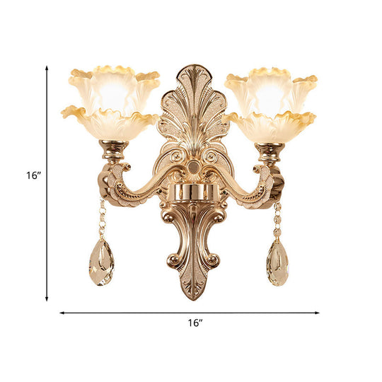 Lettuce-Edge Chamber Wall Lamp: Antique Frosted Glass Sconce Light Fixture
