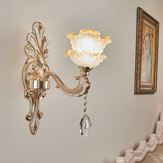 Lettuce-Edge Chamber Wall Lamp: Antique Frosted Glass Sconce Light Fixture 1 / Gold