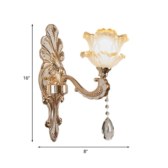 Lettuce-Edge Chamber Wall Lamp: Antique Frosted Glass Sconce Light Fixture