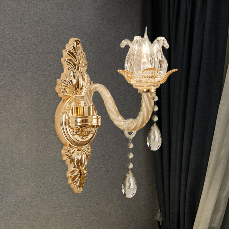 Retro Style Glass Gold Wall Light: Half-Opened Bud Design Mounted Lamp
