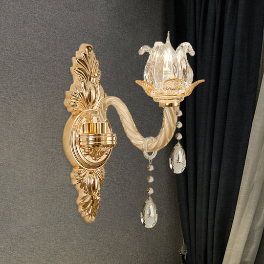 Retro Style Glass Gold Wall Light: Half-Opened Bud Design Mounted Lamp
