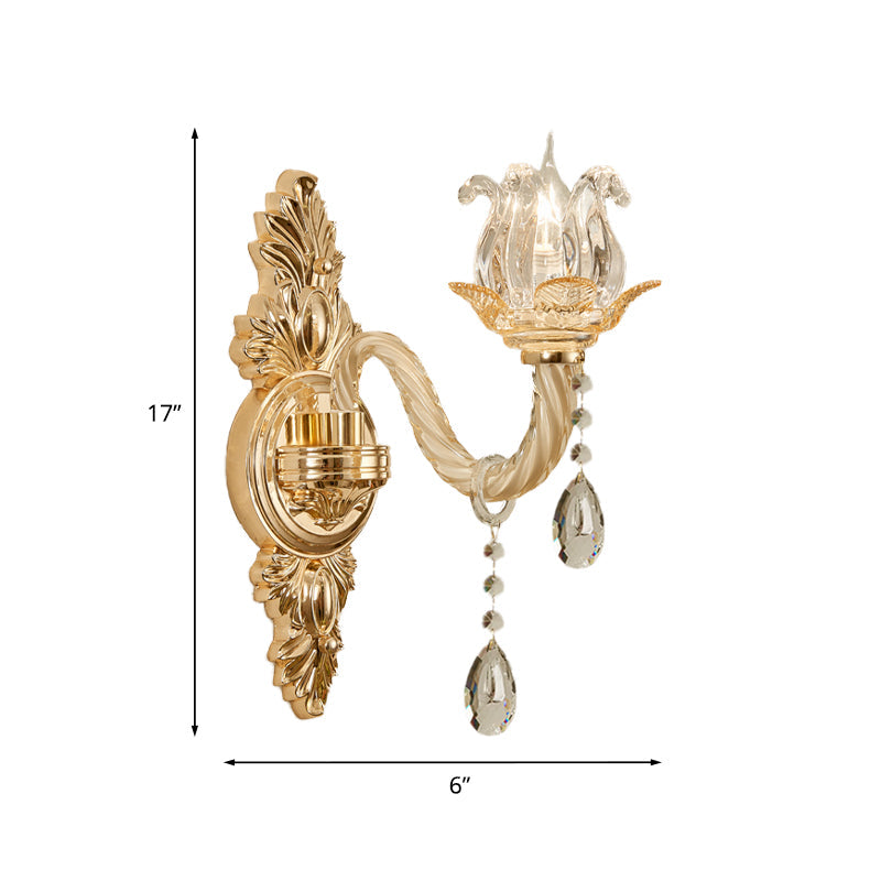 Retro Style Glass Gold Wall Light: Half-Opened Bud Design Mounted Lamp