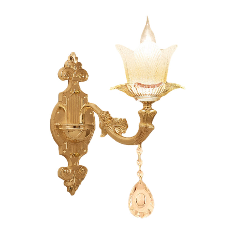 Traditional Scalloped Glass Wall Lamp With Frosted And Gold Sconce For Bedside