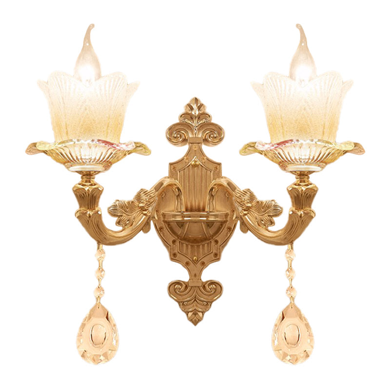 Traditional Scalloped Glass Wall Lamp With Frosted And Gold Sconce For Bedside