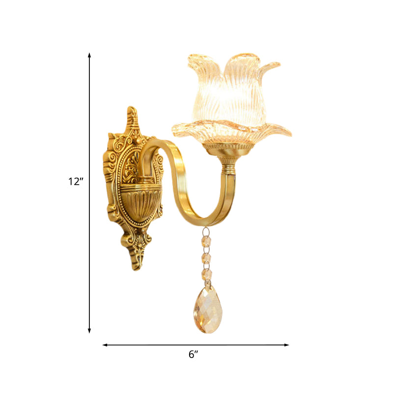 Mid Century Ribbed Glass Petals Sconce Light - Brass Corridor Wall Mount