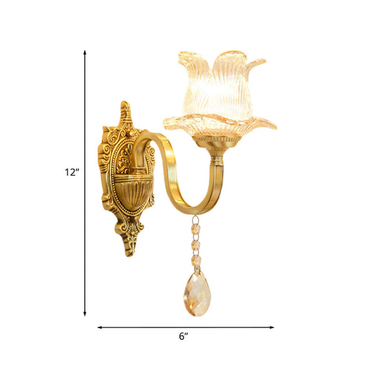 Mid Century Ribbed Glass Petals Sconce Light - Brass Corridor Wall Mount