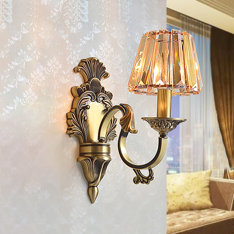 Hotel Wall Mounted Brass Wavy Arm Lamp Kit With Cone Crystal Shade