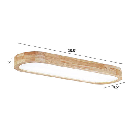Modern Oval Wood Ceiling Light Fixture With Diffuser - 1-Light Office Flush Mount Lamp Sizes: