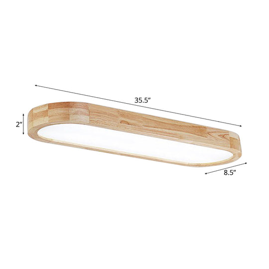 Modern Oval Wood Ceiling Light Fixture With Diffuser - 1-Light Office Flush Mount Lamp Sizes: