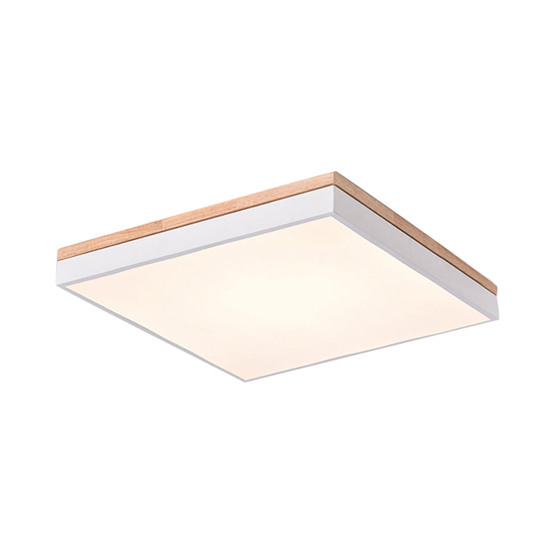 Nordic Style Led Ceiling Lamp White Acrylic & Wood Square Design 16/19.5 Width