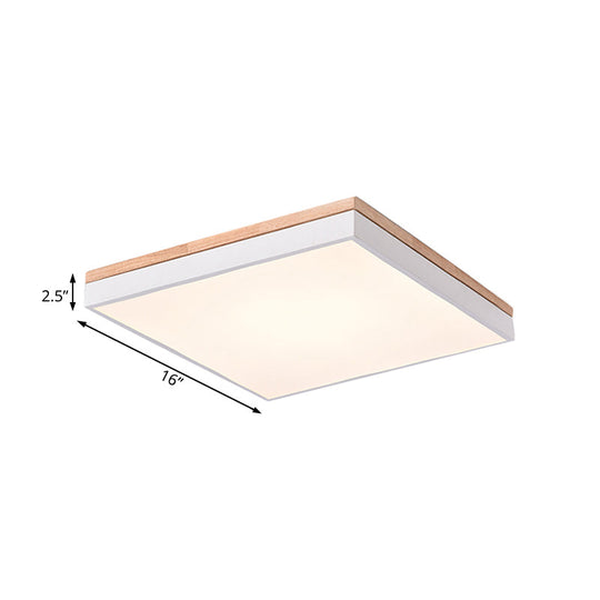 Nordic Style Led Ceiling Lamp – White Acrylic & Wood Square Design 16’/19.5’ Width