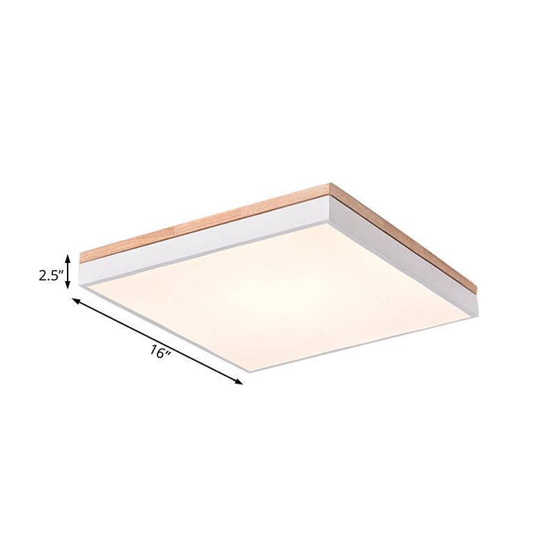Nordic Style Led Ceiling Lamp White Acrylic & Wood Square Design 16/19.5 Width