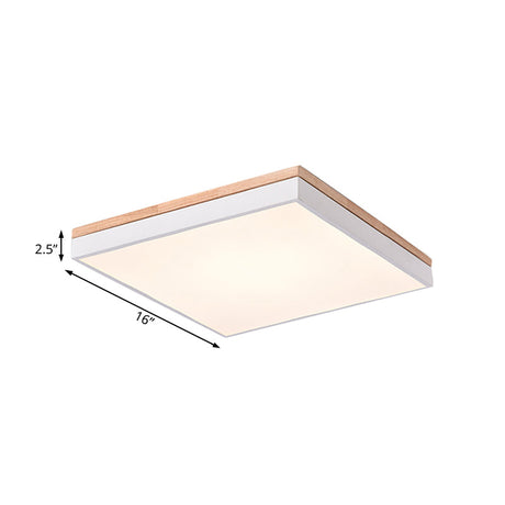 Nordic Style Led Ceiling Lamp White Acrylic & Wood Square Design 16/19.5 Width