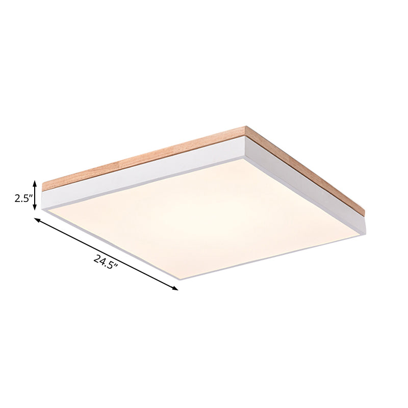 Nordic Style Led Ceiling Lamp White Acrylic & Wood Square Design 16/19.5 Width