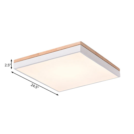 Nordic Style Led Ceiling Lamp White Acrylic & Wood Square Design 16/19.5 Width