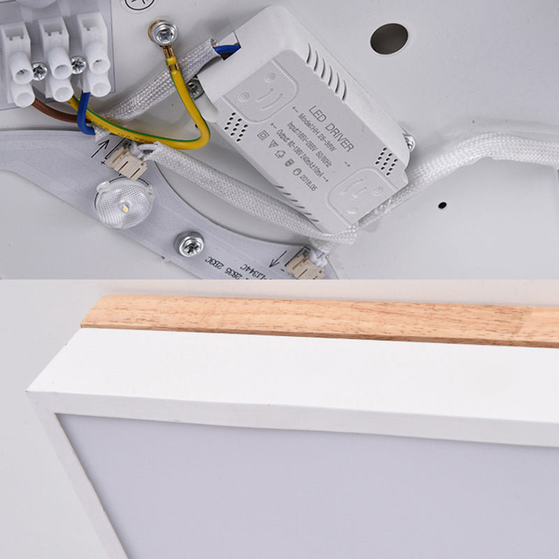 Nordic Style Led Ceiling Lamp – White Acrylic & Wood Square Design 16’/19.5’ Width