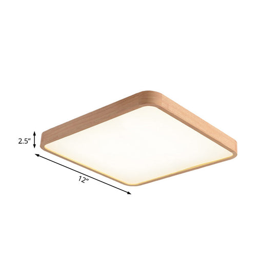 Beige Square Flush Mount Led Ceiling Lighting Fixture - Modern Wood Design In White Or Warm Light