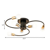 Nordic Metal Gold/Black Swirl Semi Flush Mount Ceiling Light - 6 Lights For Living Room