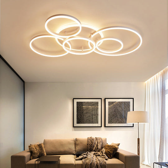 Modern Acrylic Led Flush Ceiling Light With Halo - Like Ring - White 2/3/5 Lights