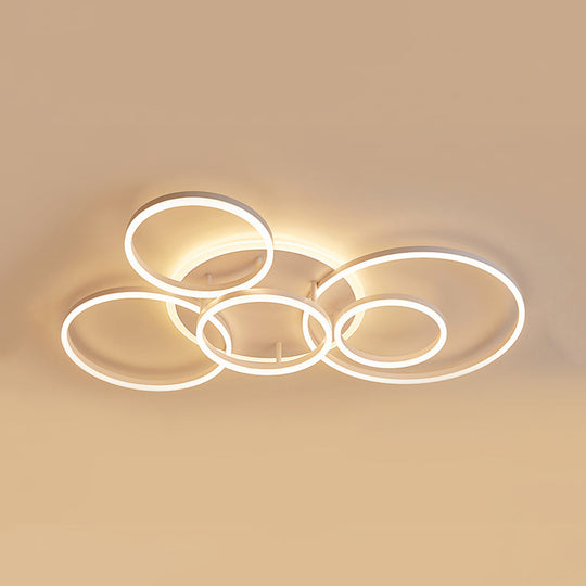 Modern Acrylic Led Flush Ceiling Light With Halo-Like Ring - White 2/3/5 Lights 6 / Warm