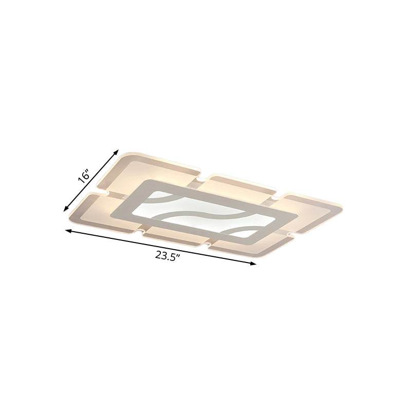 Simplicity Acrylic Led Flush Mount Ceiling Light - Rectangular Wide In White With Warm/White Options