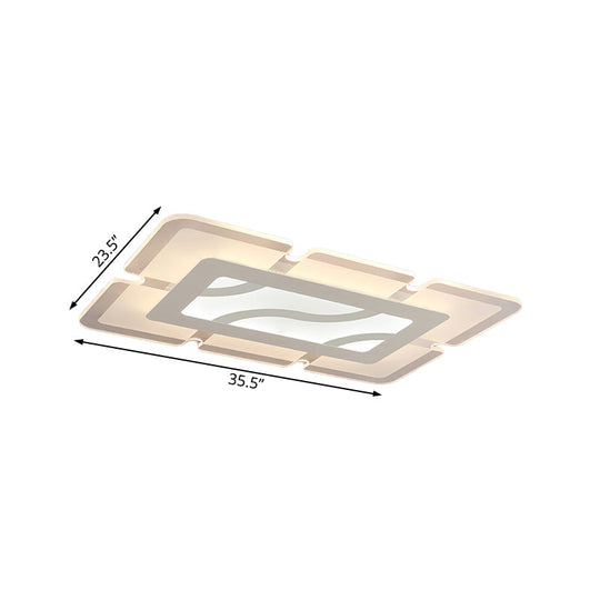 Simplicity Acrylic Led Flush Mount Ceiling Light - Rectangular Wide In White With Warm/White Options