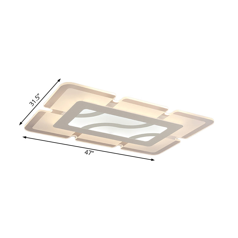 Simplicity Acrylic Led Flush Mount Ceiling Light - Rectangular Wide In White With Warm/White Options