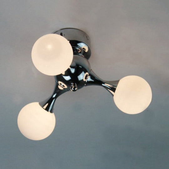 Molecular Nordic Style Semi Flush Light - Frosted Glass 3 Lights Chrome/White Ceiling Mounted