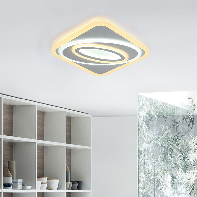 Contemporary Geometric Led Flush Mount Ceiling Light Fixture – Warm/White Acrylic 8’/19.5’