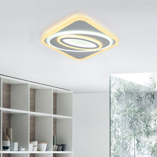 Contemporary Geometric Led Flush Mount Ceiling Light Fixture – Warm/White Acrylic 8’/19.5’