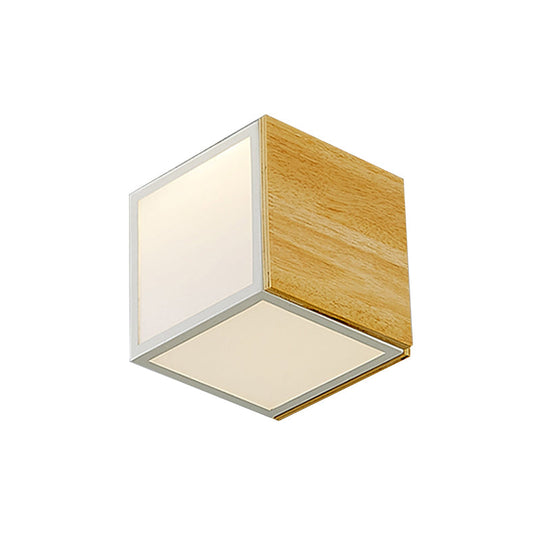 Modern Chinese Led Flush Mount Light - Wooden Box Design With Warm/White