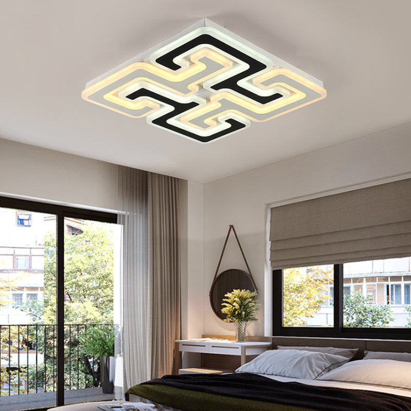 Modern Led Flush Mount Ceiling Light With Acrylic Maze Shade - Black Finish Warm/White/Second Gear