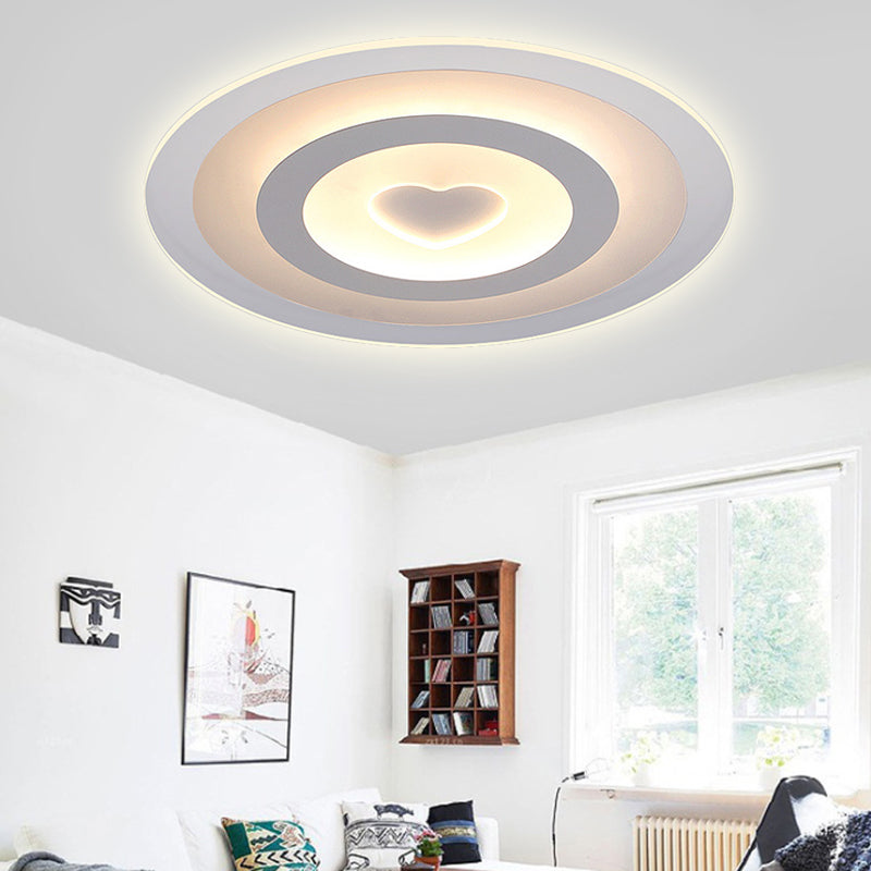 Modern Round Acrylic Flush Mount Light Led - 8/16.5/20.5 Wide Lamp With Heart Pattern Warm/White