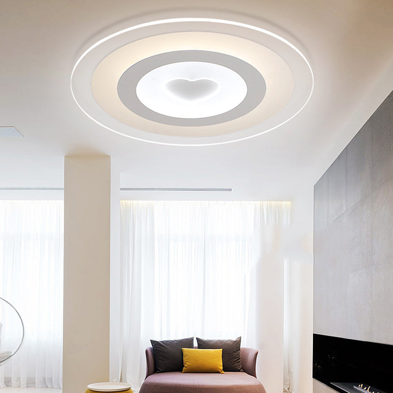 Modern Round Acrylic Flush Mount Light Led - 8/16.5/20.5 Wide Lamp With Heart Pattern Warm/White